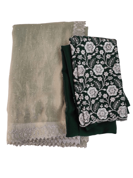 Green Georgette Embroidered Party Wear Palazzo Suit With Dupatta