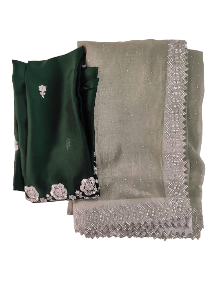 Green Georgette Embroidered Party Wear Palazzo Suit With Dupatta