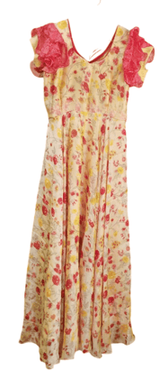 Yellow Floral Georgette Maxi Dress with Ruffle Sleeves