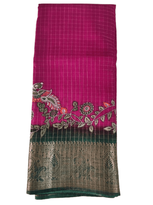 Pink and Green Silk Saree with Zari Border