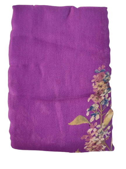 The Purple Saree With Floral Print And Golden Border