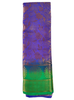 Purple and Green Kanjivaram Silk Saree with Golden Zari Border