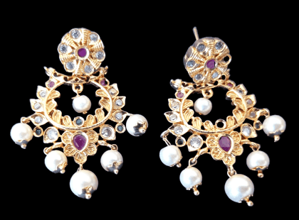 14k Gold Plated CZ Stone and Pearl Drop Earrings