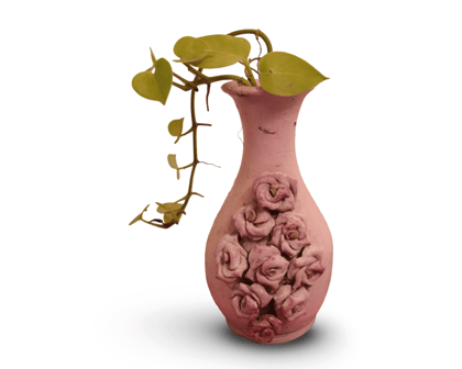 Pink Ceramic Flower Vase with 3D Rose Accents