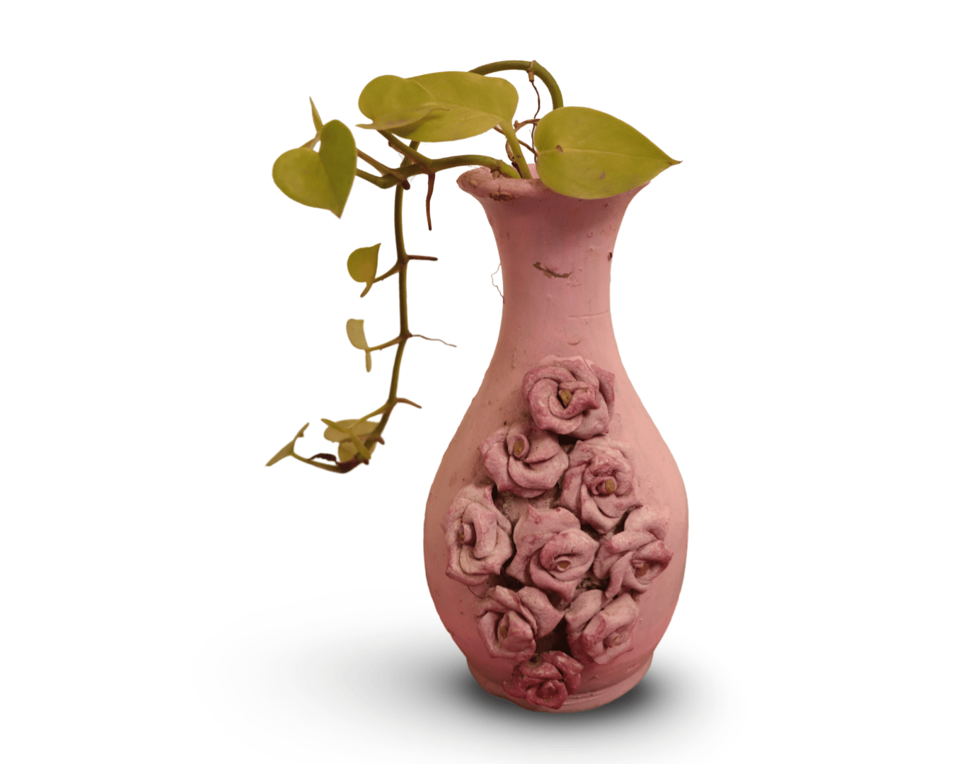 Pink Ceramic Flower Vase with 3D Rose Accents