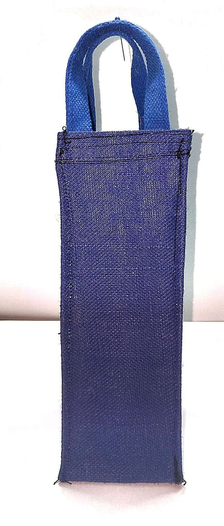 Jute Wine Bottle Bag, 2-tone, Blue/Natural, 13.5" x 4.5" x 3.5"