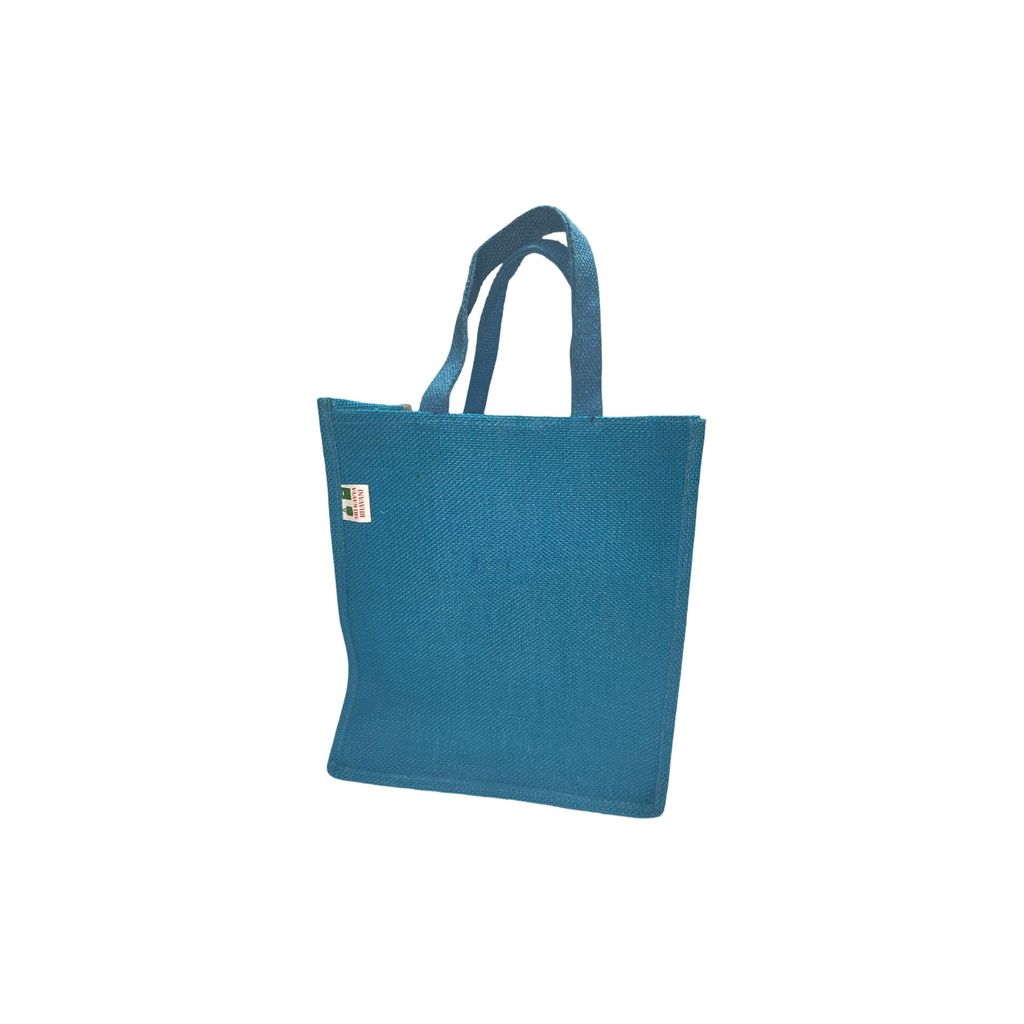 Small Burlap Gift Bag with Blue Trim