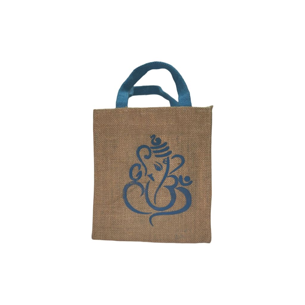 Blue and Brown Jute Bag with Ganesha Design