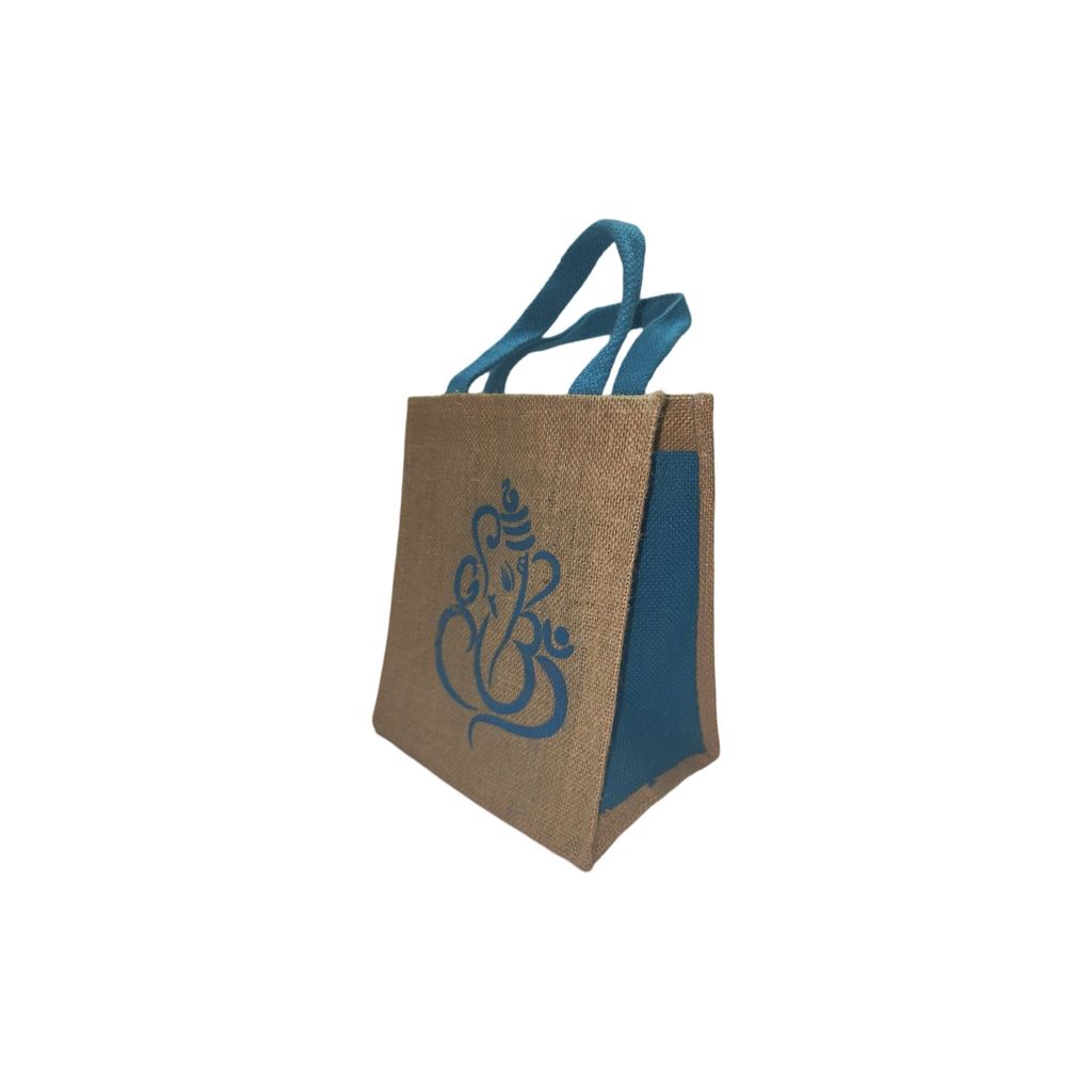Blue and Brown Jute Bag with Ganesha Design