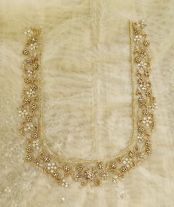 Exquisite Hand Embroidered Blouse Neckline with Zardozi, Beads and Sequins Work