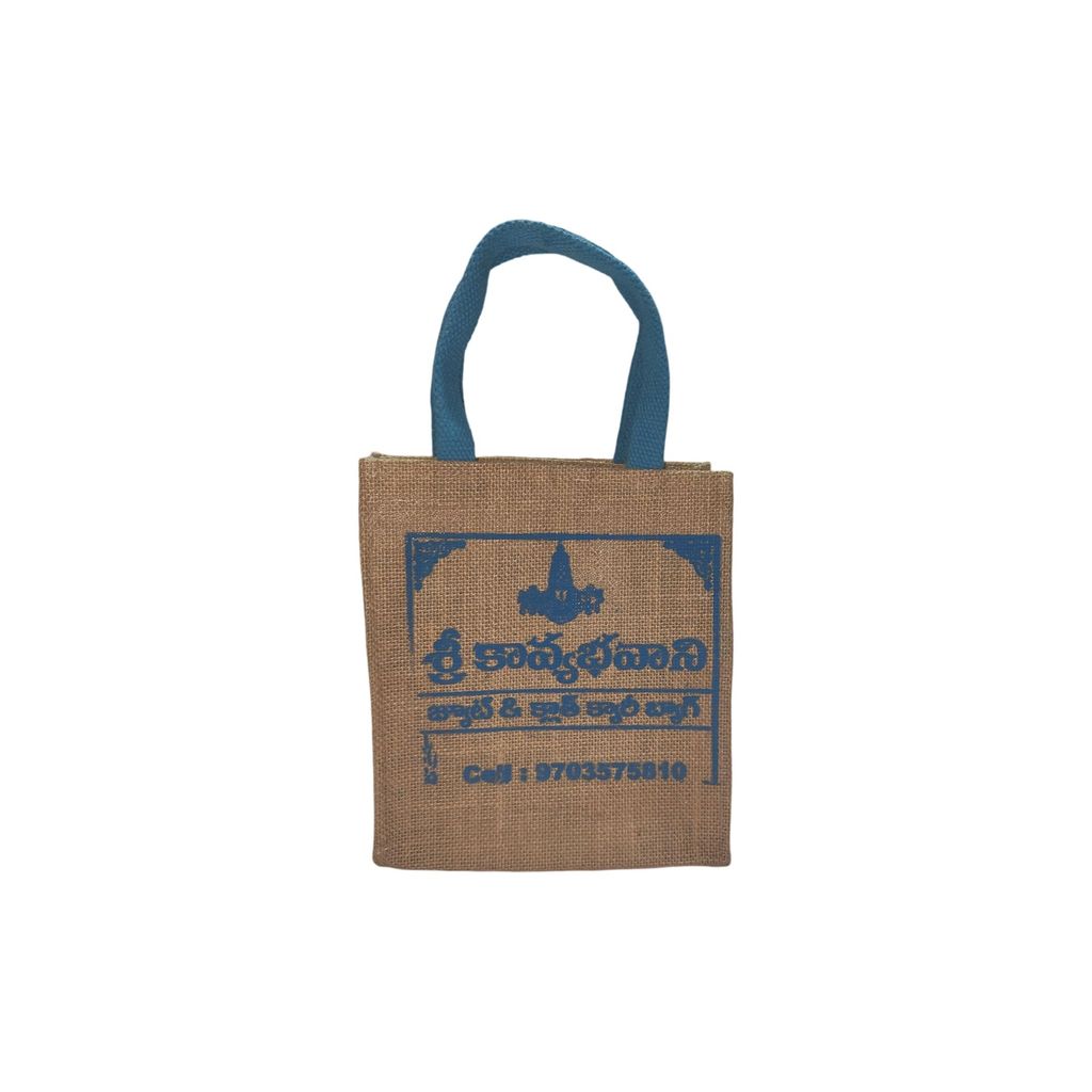 Blue and Brown Jute Bag with Ganesha Design