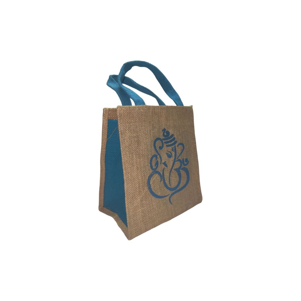 Blue and Brown Jute Bag with Ganesha Design