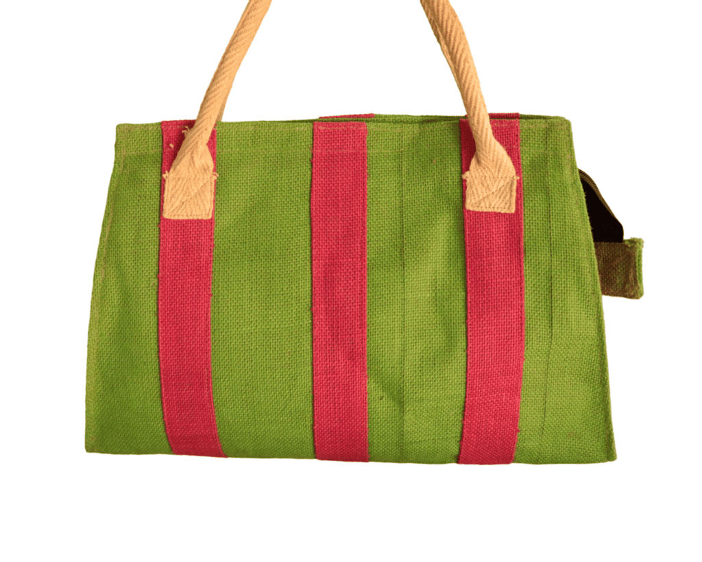 Green Jute Tote Bag with Red Stripes - Handbags | Buy online on ZillyBuy