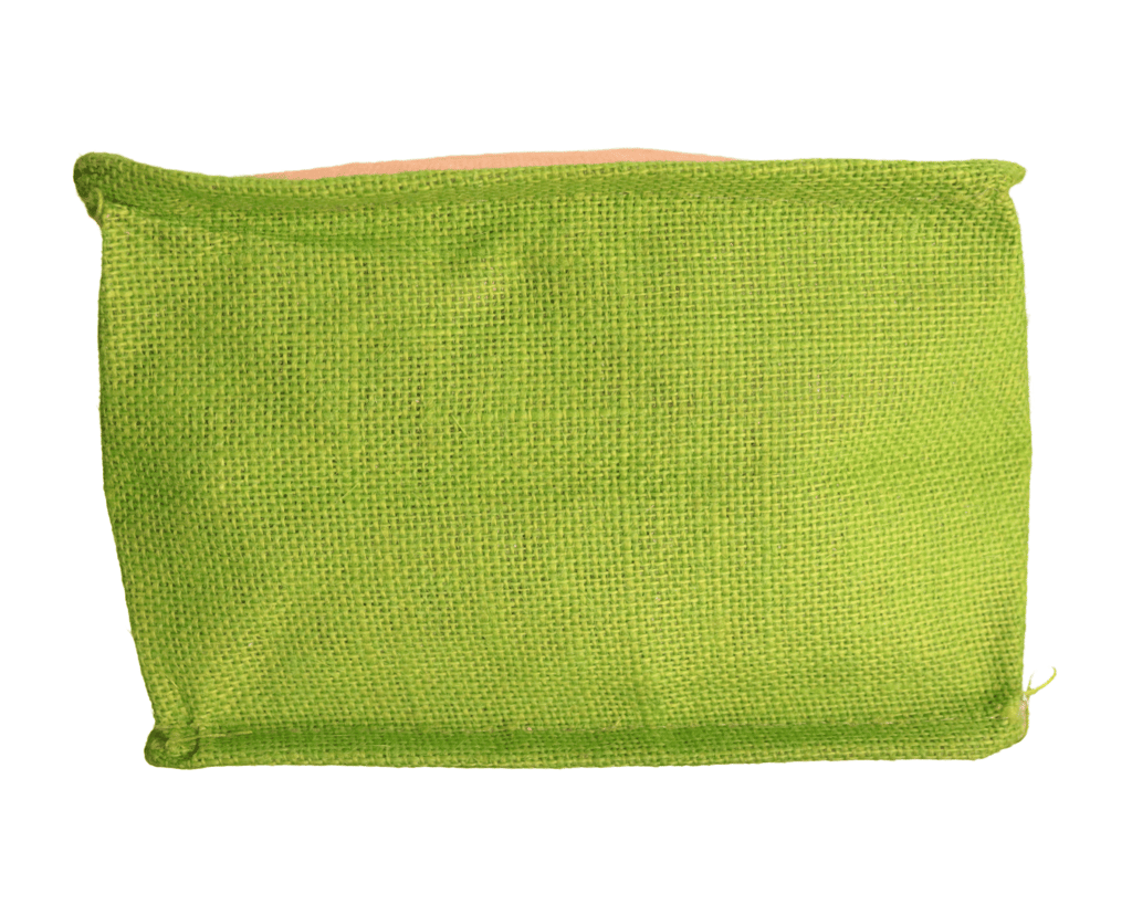 Small Pink Jute Tote Bag with Green Trim