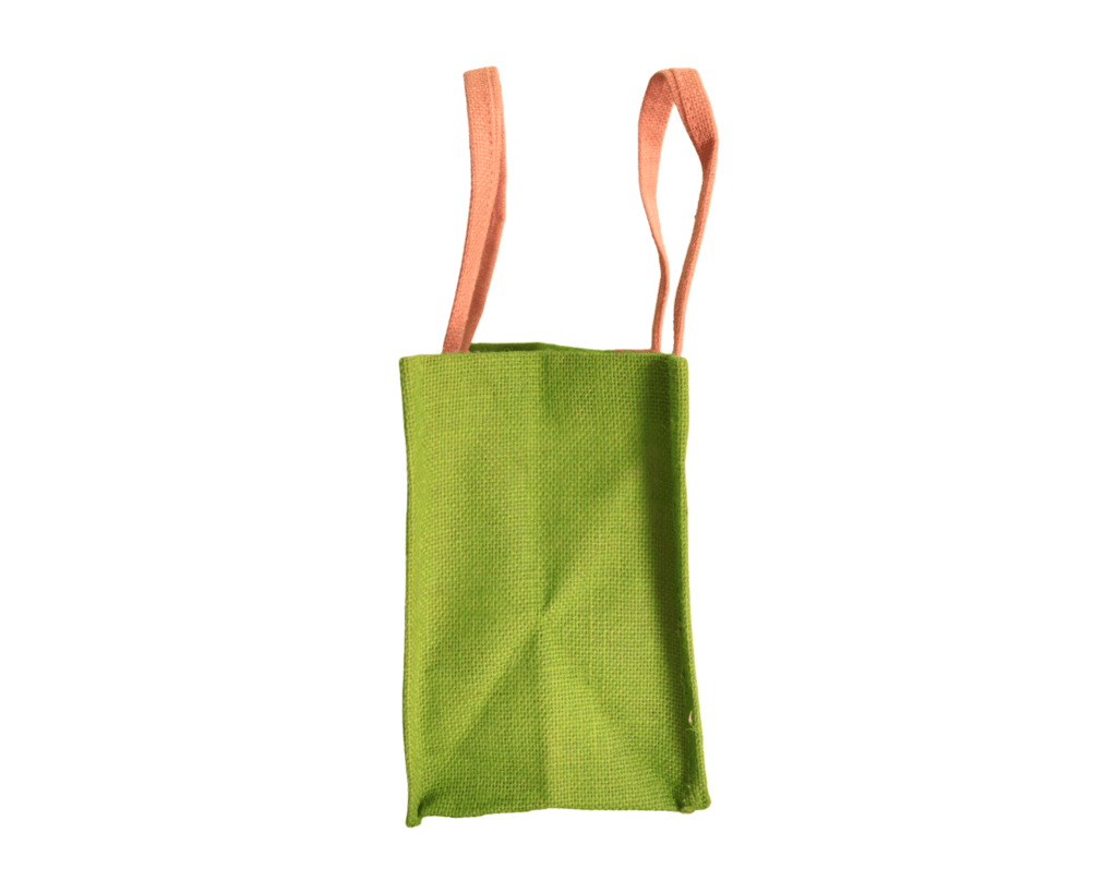 Small Pink Jute Tote Bag with Green Trim