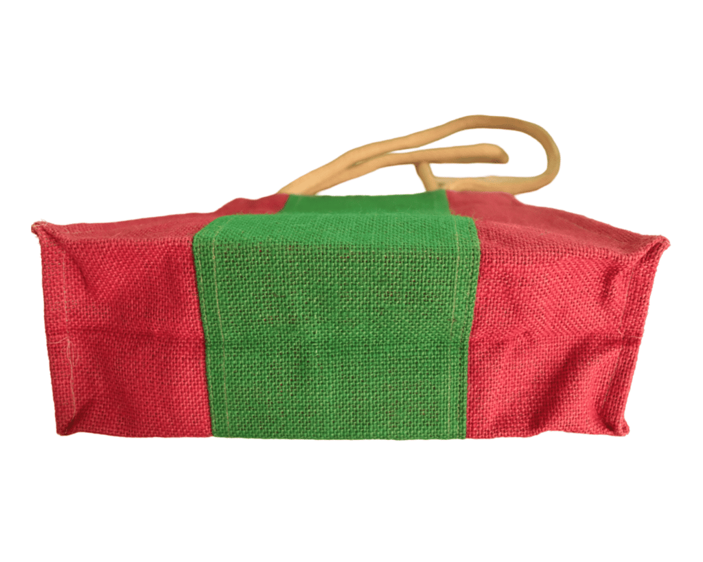 Stylish and Eco-Friendly Jute Tote Bag with Red and Green Stripes