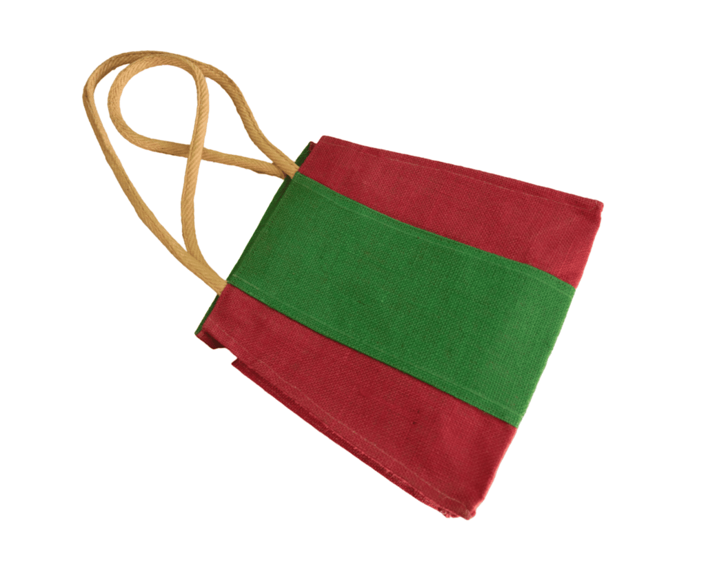 Stylish and Eco-Friendly Jute Tote Bag with Red and Green Stripes