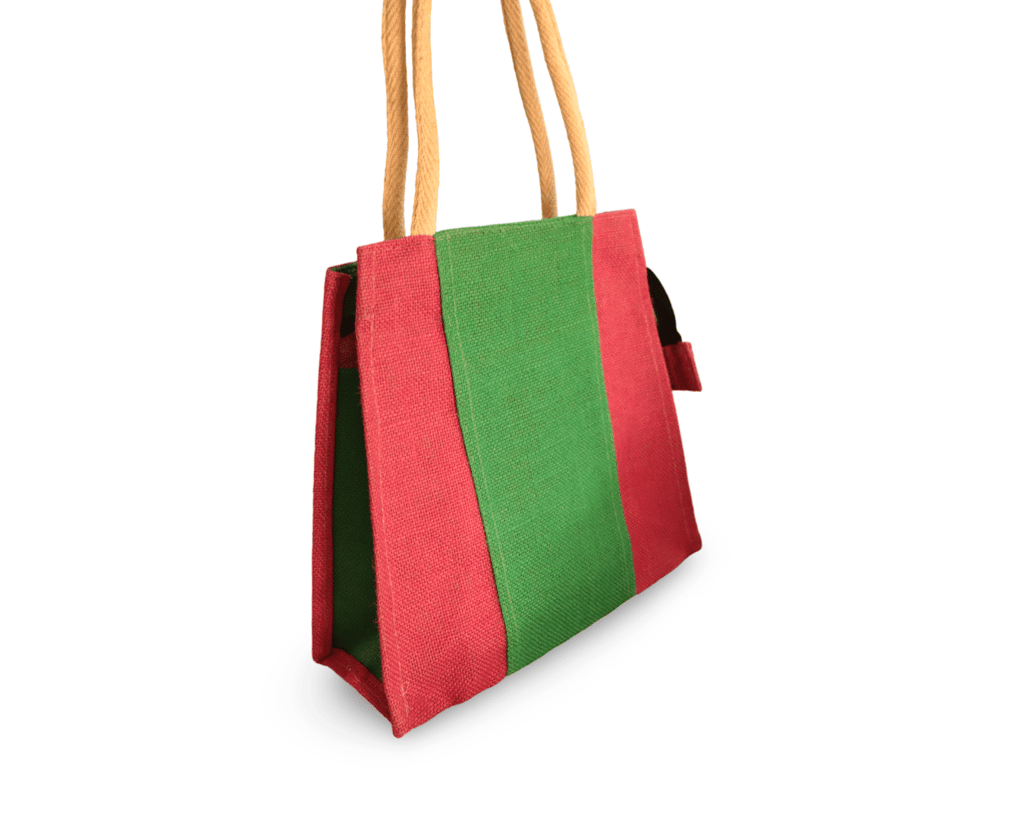 Stylish and Eco-Friendly Jute Tote Bag with Red and Green Stripes
