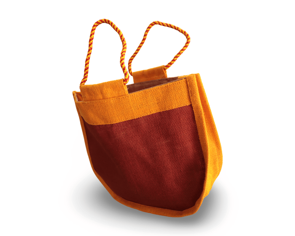 Handmade Jute Potli Bag with Cotton Drawstring for Gifting, Storage and Travel (Brown and Orange)