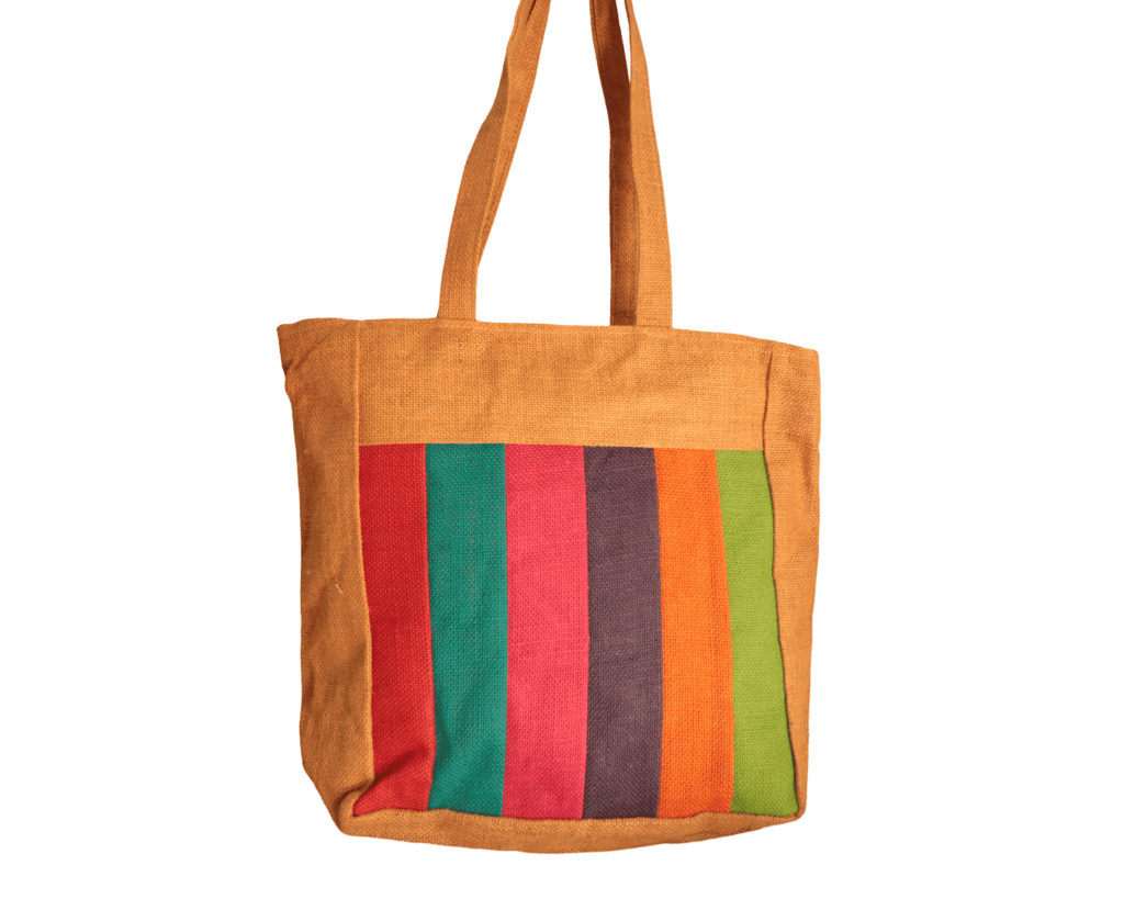 Handmade Jute Tote Bag with Colorful Patchwork Design - Handbags | Buy online on ZillyBuy
