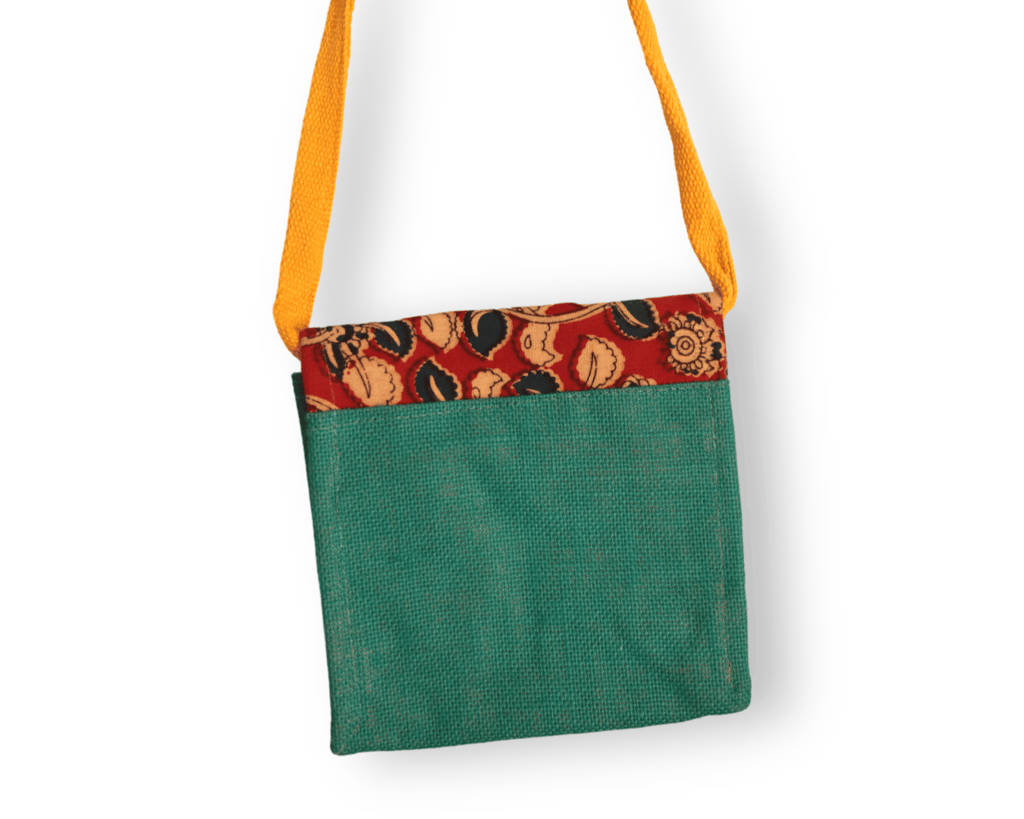 Handcrafted Kalamkari Sling Bag with Adjustable Strap - Red and Green