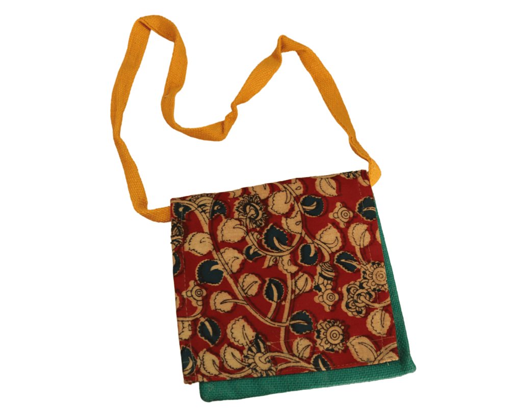 Handcrafted Kalamkari Sling Bag with Adjustable Strap - Red and Green