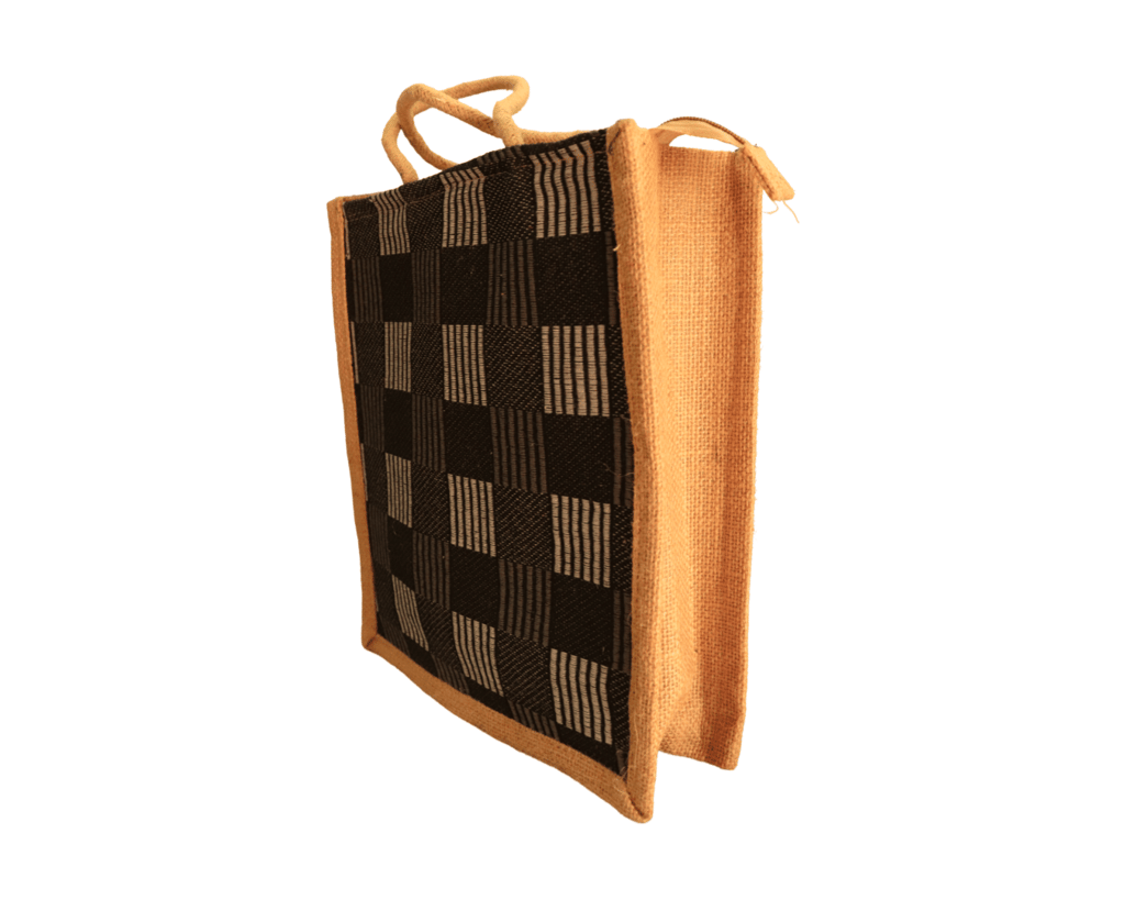 Stylish and Eco-Friendly Jute Tote Bag with Checkered Pattern