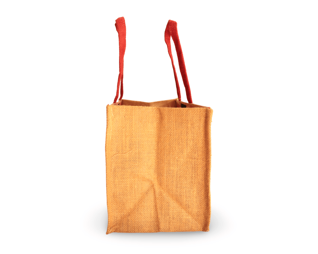 Red Jute Tote Bag with Brown Handles