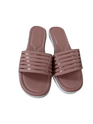 Women's Pink and Rose Gold Metallic Striped Slip-On Sandals
