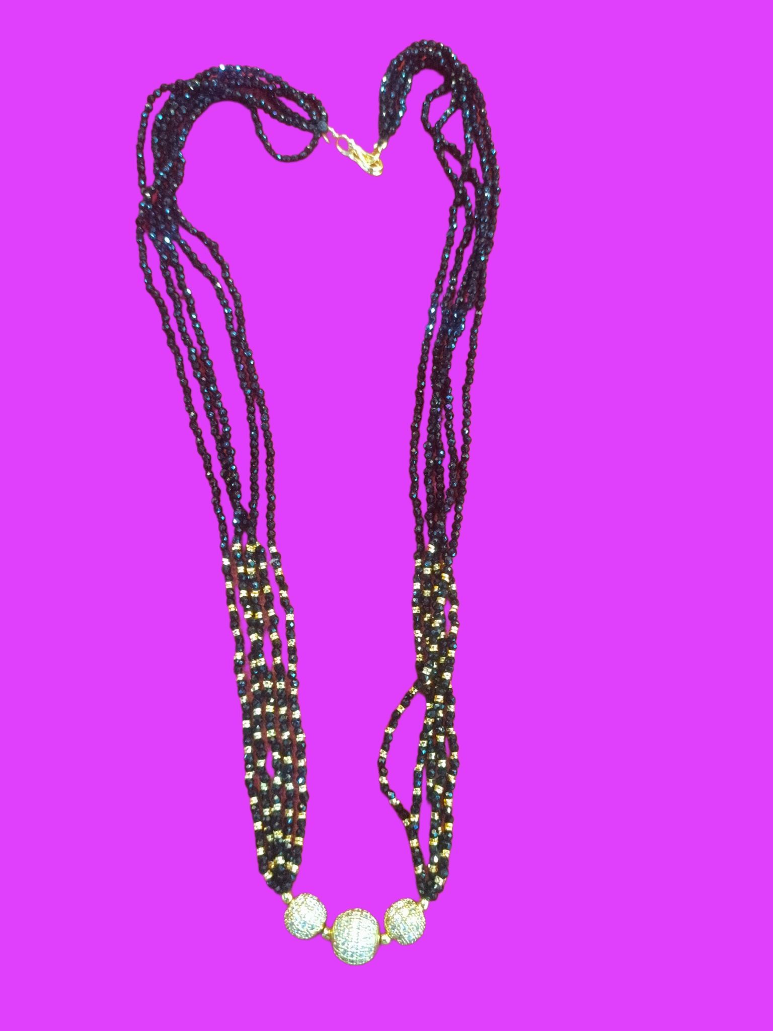 Black Beads Necklace with Golden Balls