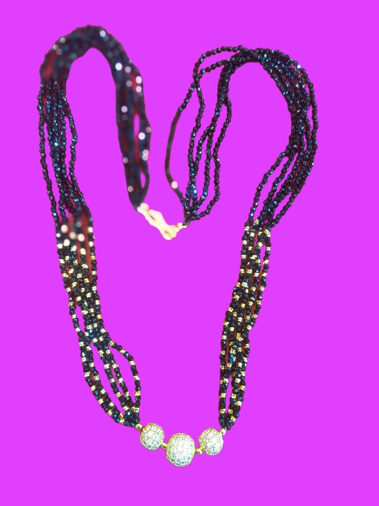 Black Beads Necklace with Golden Balls