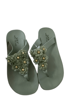 Women's Green Embellished T-Strap Sandals