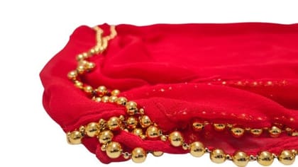 Red Chiffon Dupatta with Golden Beads