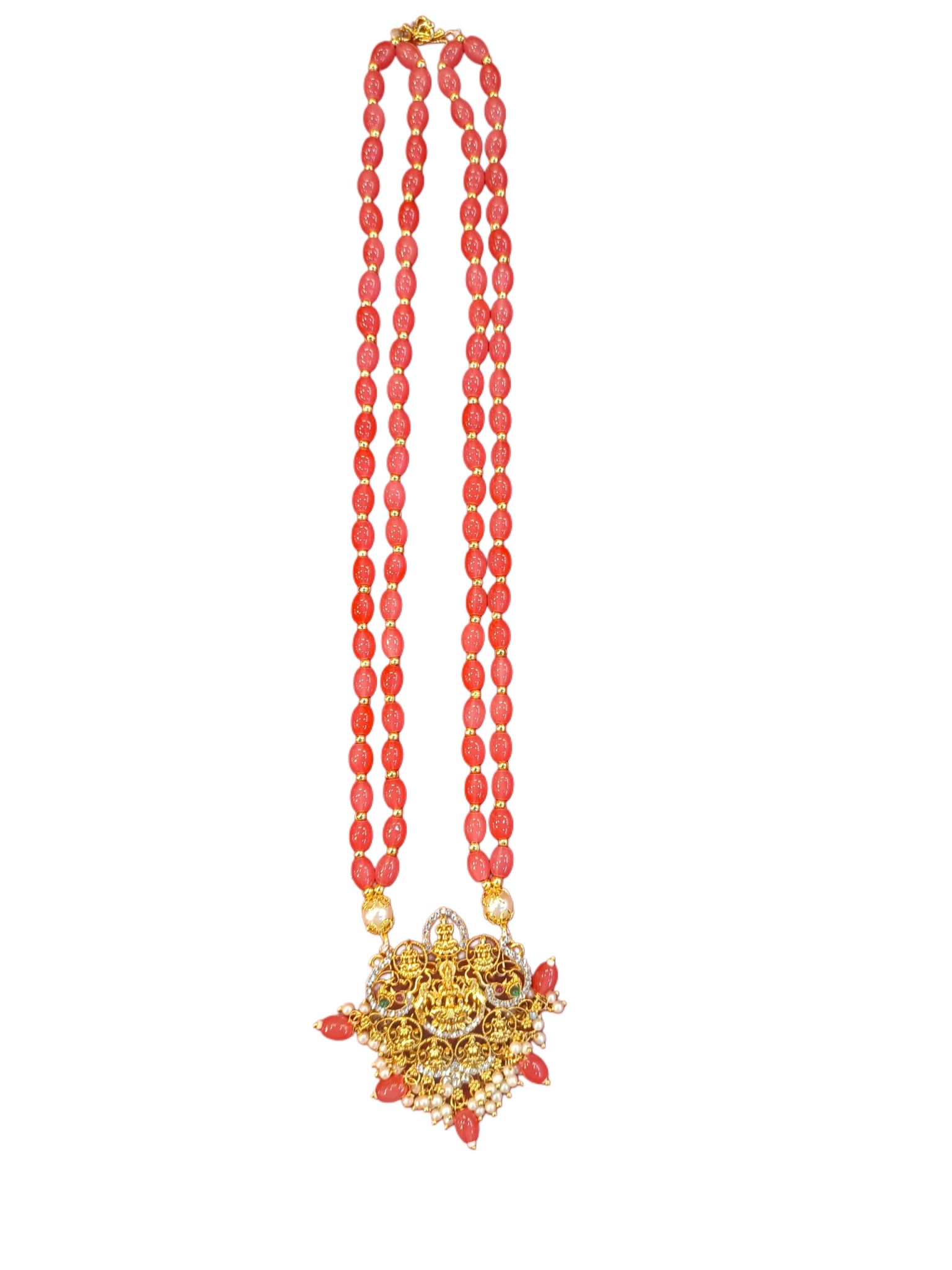 Stunning Red Coral Beads Necklace with intricate Gold Plated Pendant