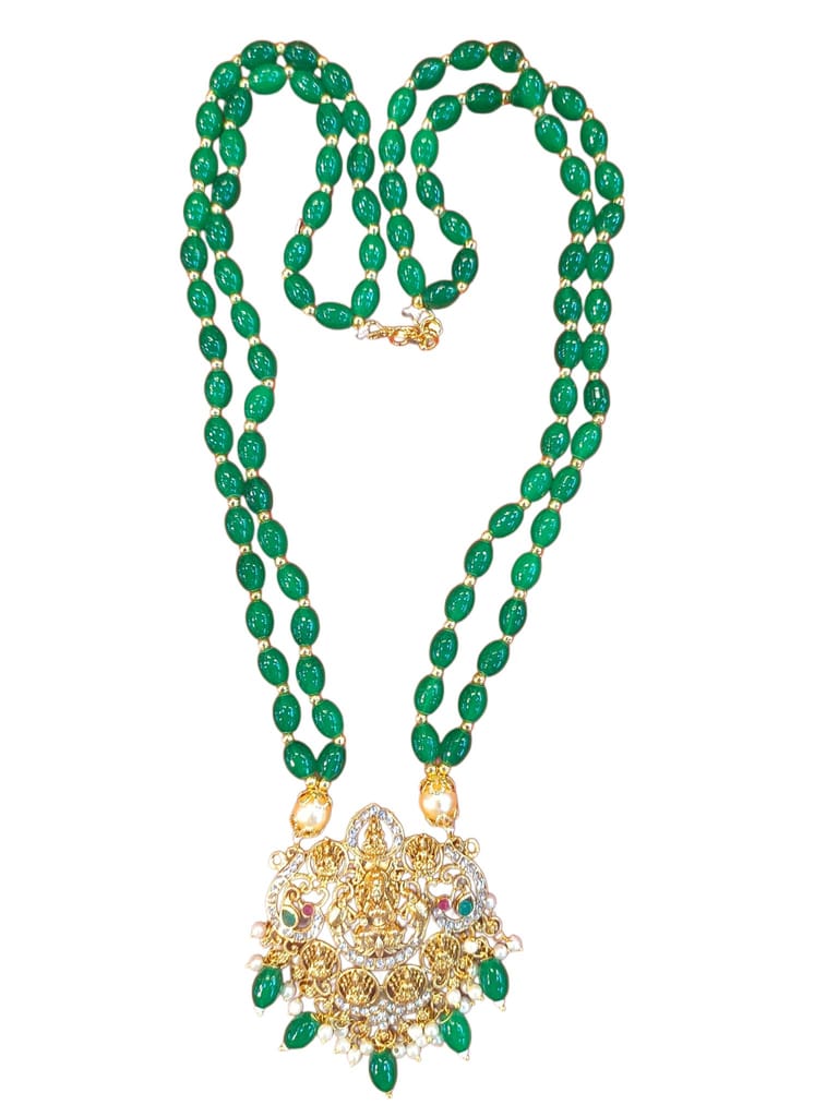 Stunning Gold-Plated Pendant Necklace with Green Beads and Pearls