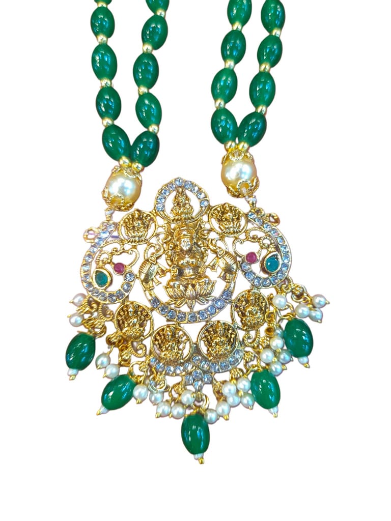 Stunning Gold-Plated Pendant Necklace with Green Beads and Pearls