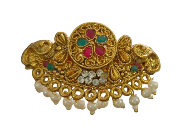 Pearl and Rhinestone Traditional Indian Hair Crimper with Gold Plating