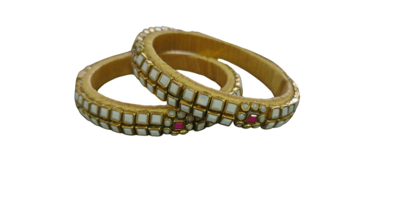 Exquisite Kundan and Pearl Bangle Set in Gold Polish for Women and Girls