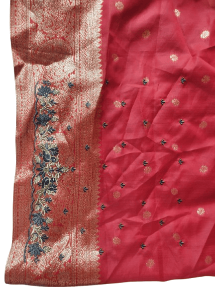 Embroidered blouse piece with zari and resham work in floral pattern