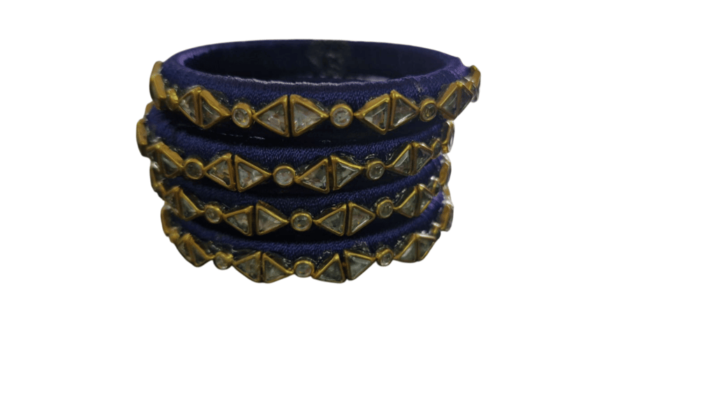 Blue Silk Thread Bangle Set with Stone Work - Set of 4 - Bangles & Bracelets | Buy online on ZillyBuy