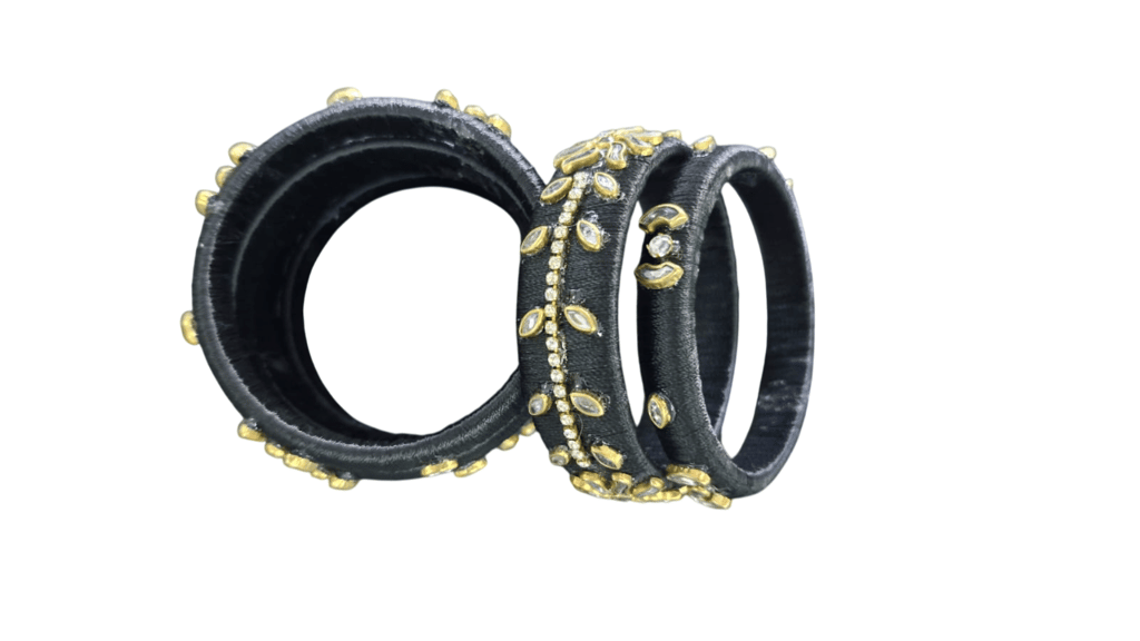 Black Silk Thread Bangle Set with Stone Work for Women - Bangles & Bracelets | Buy online on ZillyBuy