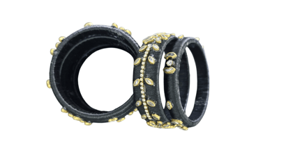 Black Silk Thread Bangle Set with Stone Work for Women
