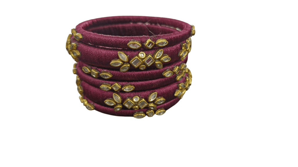 maroon silk thread bangles with kundan stones Dozen - Bangles & Bracelets | Buy online on ZillyBuy