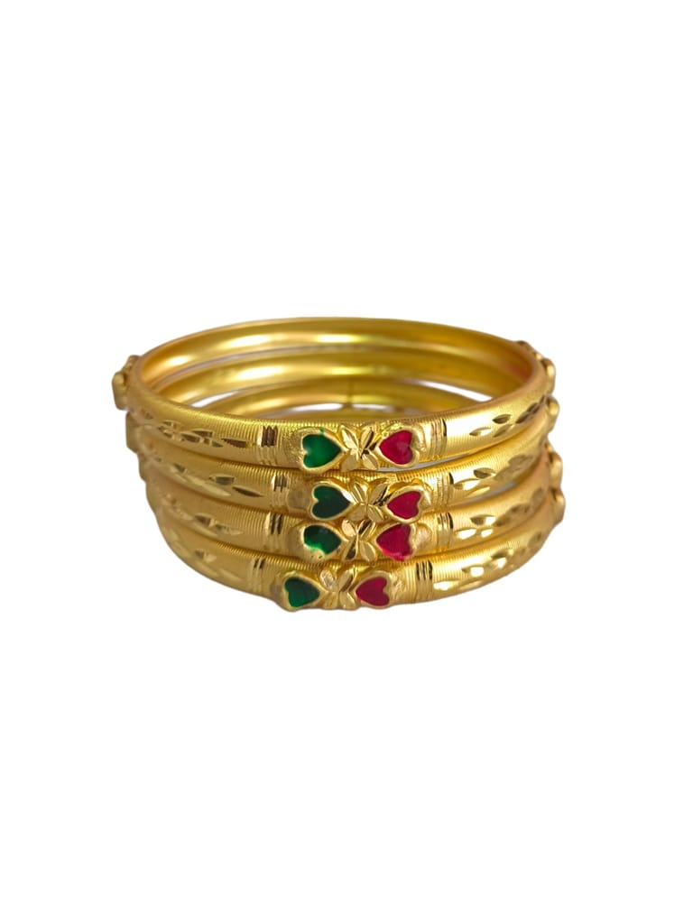 Gold Plated Bangles With Green and Red Stone Set of 4 Size 2-10