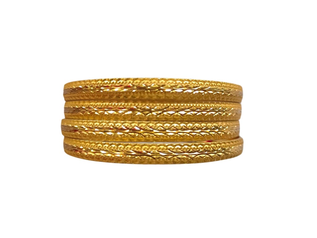 Gold Plated Textured Bangle Set of 4 Size 2-8