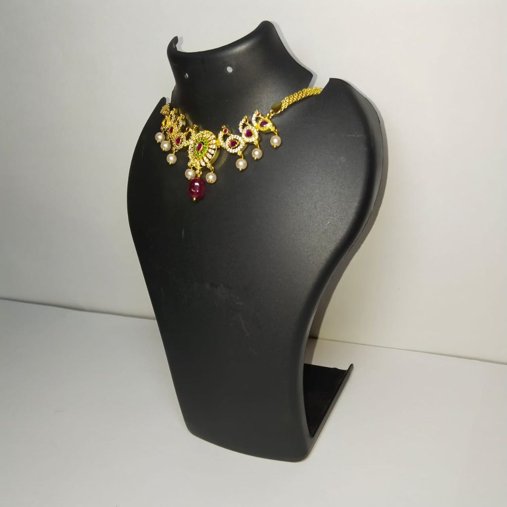 Gold Necklace with Peacock Motif and Pearls