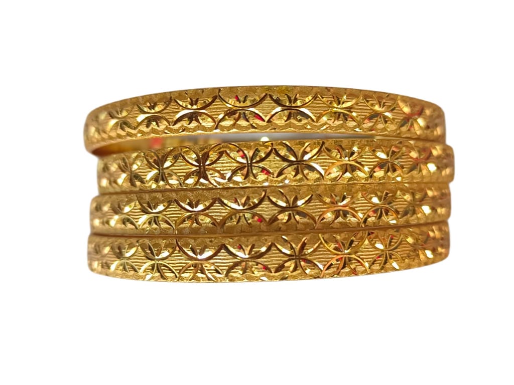 Gold Plated Bangles Set of 4 with Floral Design Size 2-10