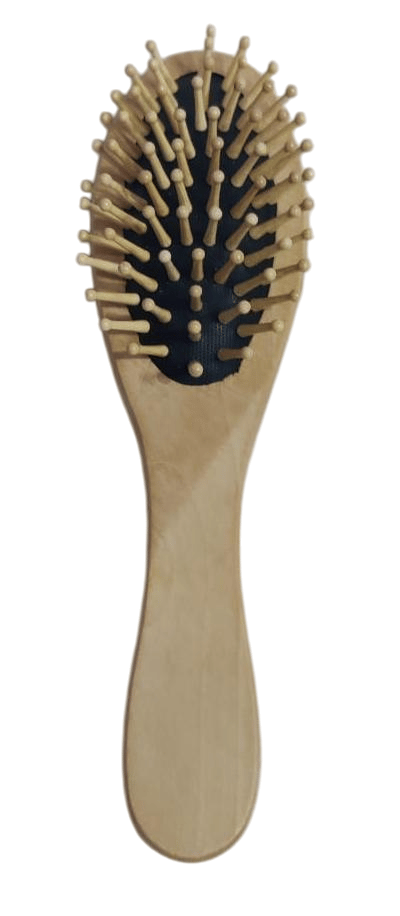 Small Oval Wooden Hair Brush with Natural Boar Bristles for Gentle Scalp Care and Hair Styling