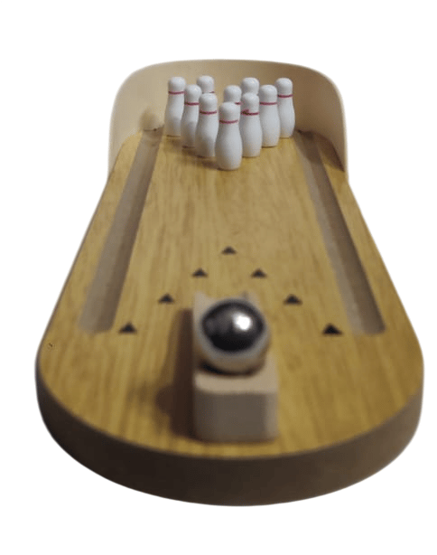 Mini Bowling Game - Wooden Desktop Bowling Alley Set with 10 Pins and 2 Balls
