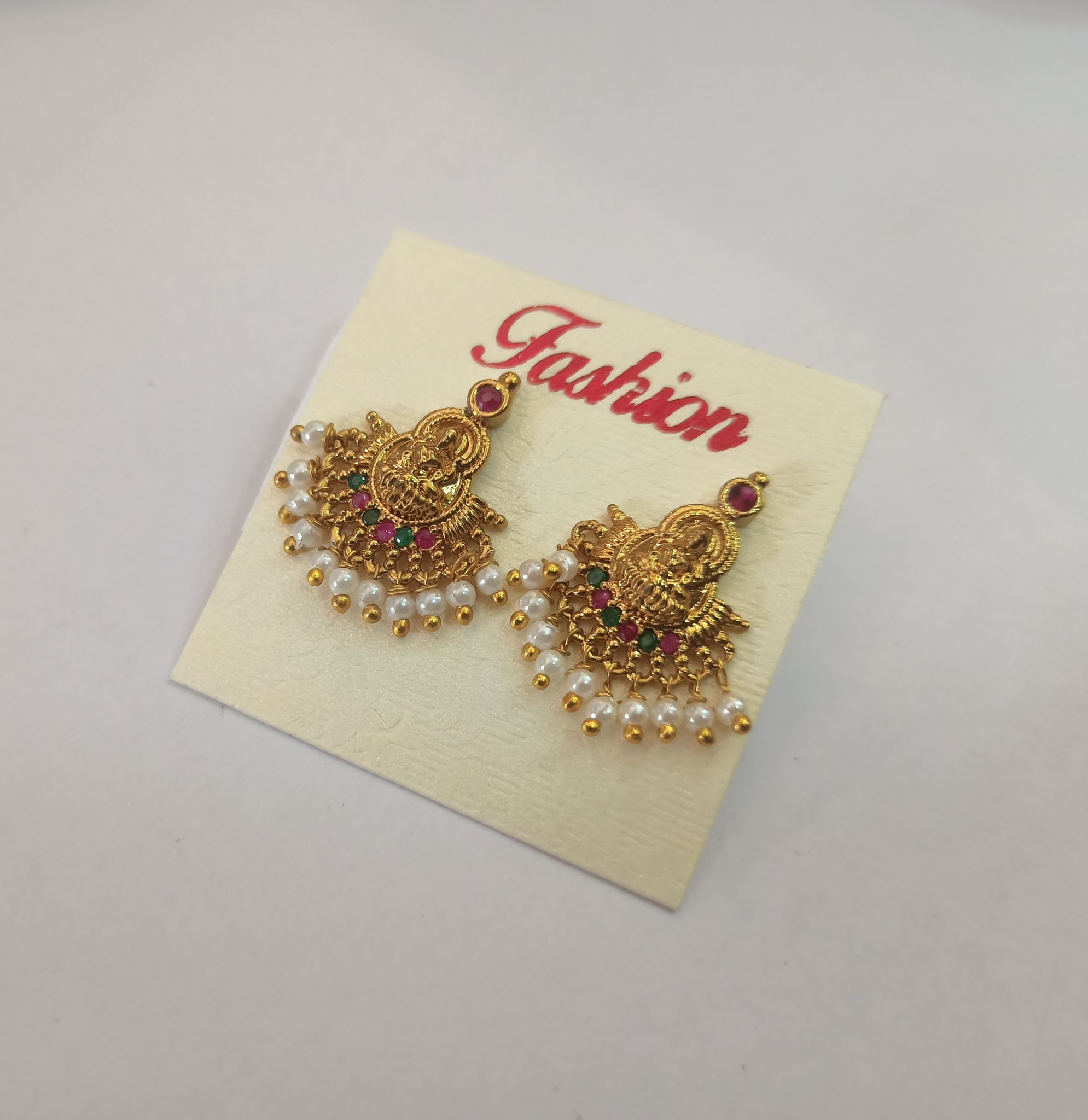 14k Gold Plated Traditional Indian Jhumka Earrings with Pearls for Women